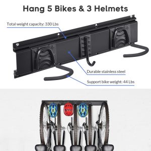 Bike Rack Garage Storage 8 Bike Hooks 3 Rails Wall Mount