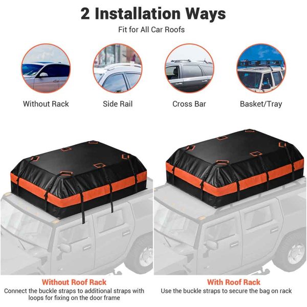 Waterproof Roof Bag For Cars Without Rails Rack 2-Way