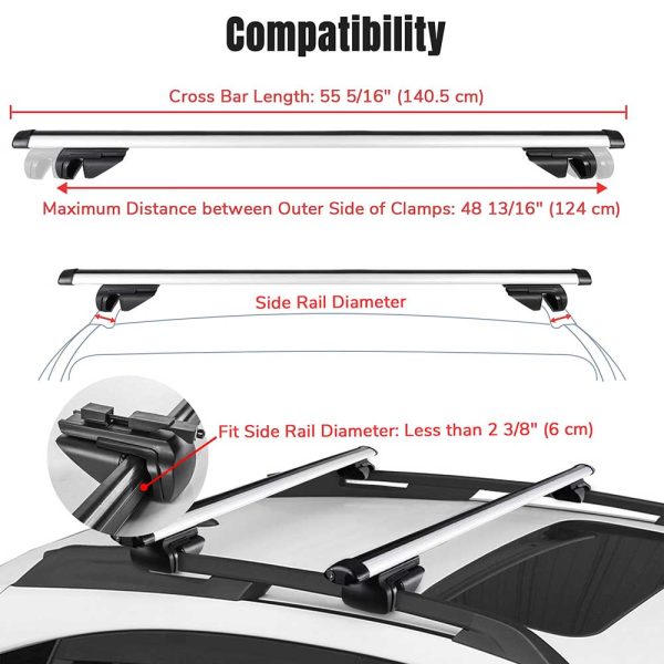 Universal 55 Car Top Cross Bars Luggage Cargo Roof Racks