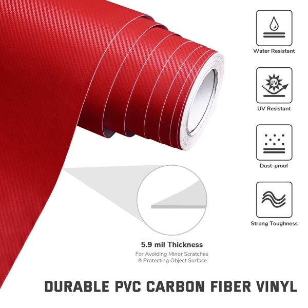 Red Carbon Fiber Wrap 92Ft X 5Ft 3D Car Vinyl Sticker Roll