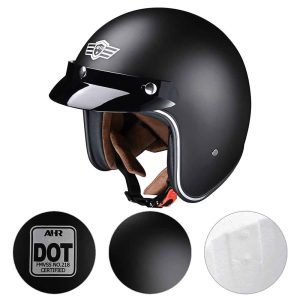 Open Face Helmet With Visor 3/4 Dot Matte Black