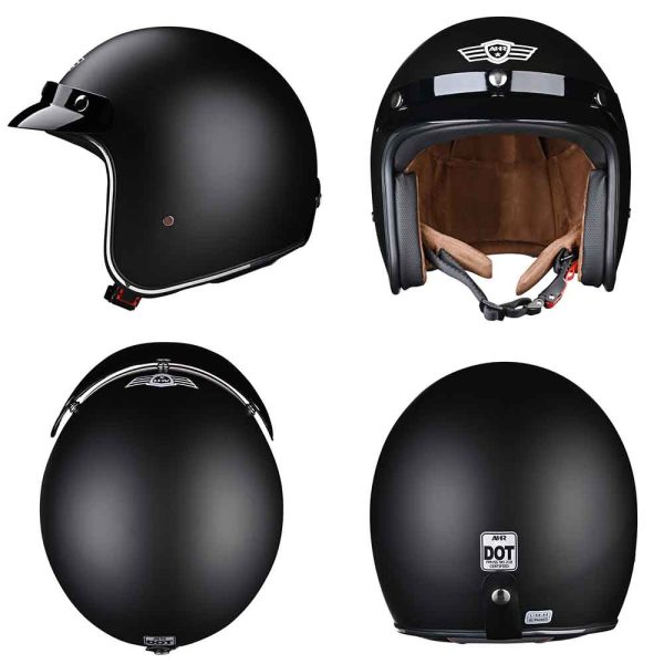 Open Face Helmet With Visor 3/4 Dot Matte Black