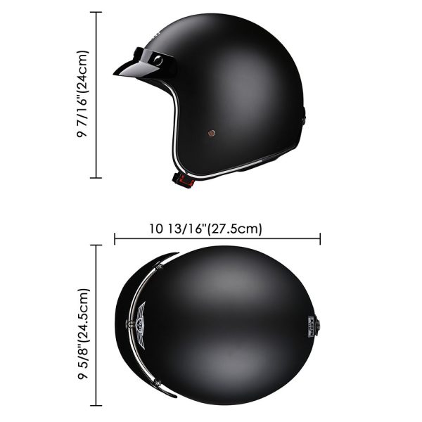 Open Face Helmet With Visor 3/4 Dot Matte Black