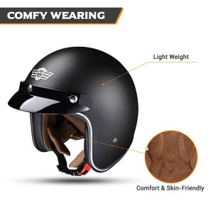 Open Face Helmet With Visor 3/4 Dot Matte Black