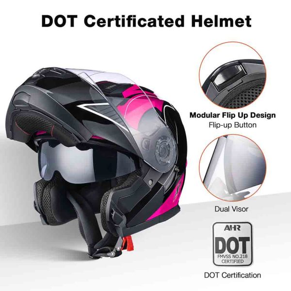 Modular Helmet Run-M3 Flip Up Dot Black Pink