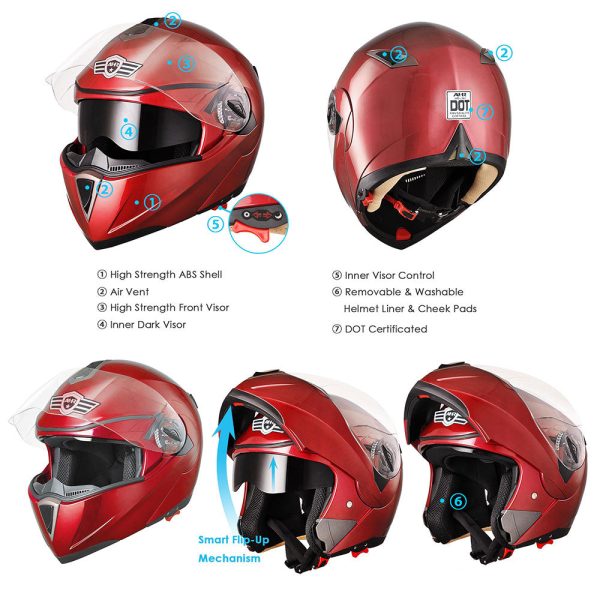 Helmet Run-M Modular Helmet Dot Full Face Flip Up Red