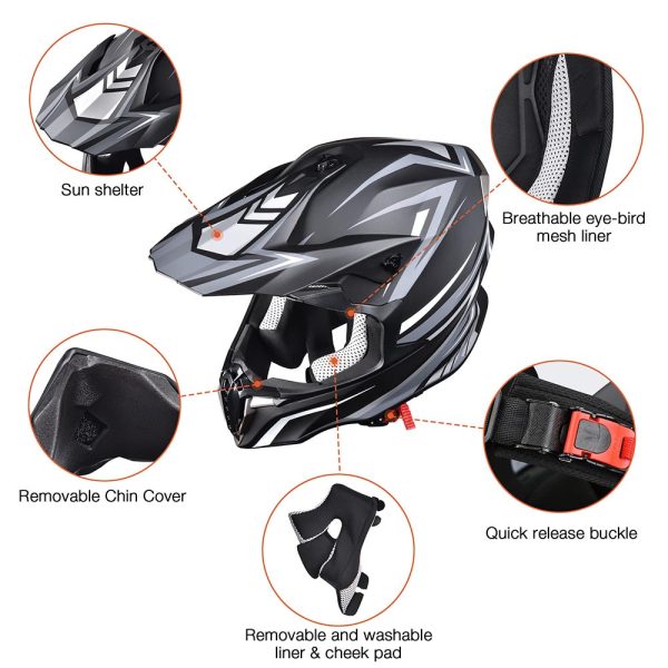 Black Dot Full Face Adult Offroad Helmet Mx Atv Dirt Bike S-Xl