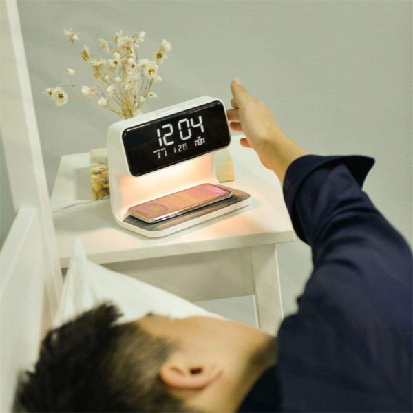 Creative 3 In 1 Bedside Lamp Wireless Charging Lcd Screen Alarm Clock