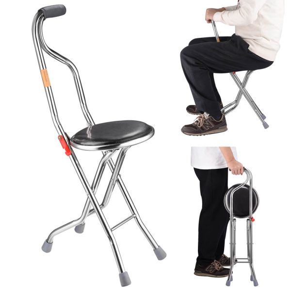 Folding Cane Seat 4 Legged Lightweight Stainless Steel Support 240Lbs