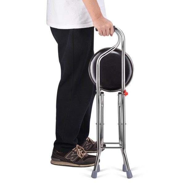 Folding Cane Seat 4 Legged Lightweight Stainless Steel Support 240Lbs