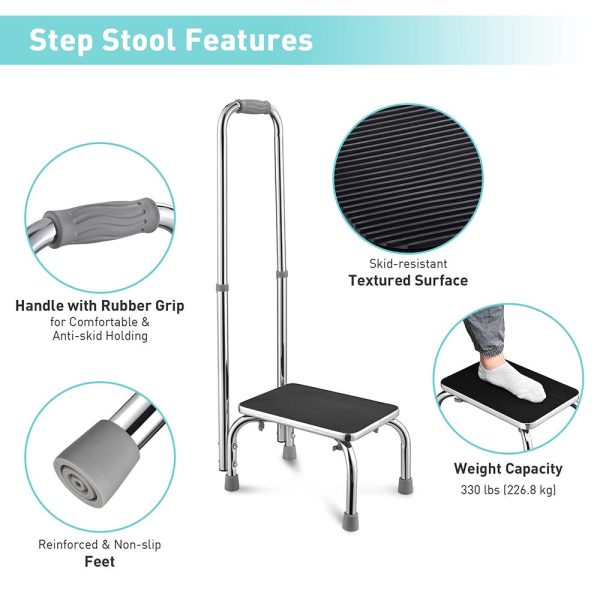 Chrome Steel Step Stool With Handrail - 16X13X35