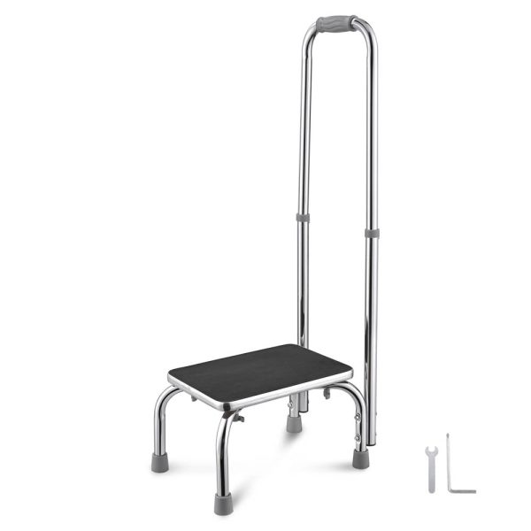 Chrome Steel Step Stool With Handrail - 16X13X35