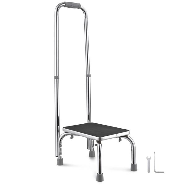 Chrome Steel Step Stool With Handrail - 16X13X35