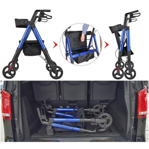 Rollator Aluminum Walker With Seat Back Support 450Lbs 8 Casters