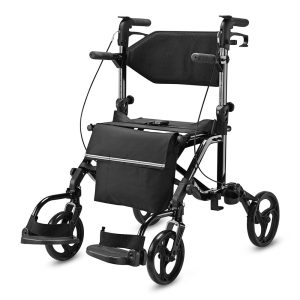 One-Hand Fold Rollator Walker With Footrest Seat Back&Armrest