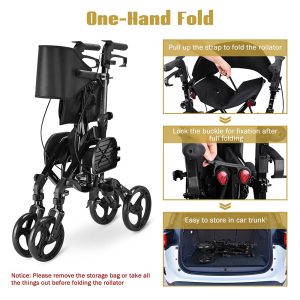 One-Hand Fold Rollator Walker With Footrest Seat Back&Armrest