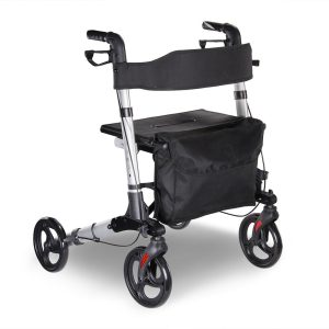 Upright Walker With Seat Stand Up Rollator Bi-Folding Brakes