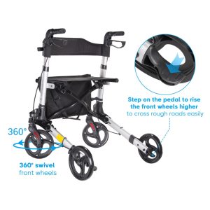 Upright Walker With Seat Stand Up Rollator Bi-Folding Brakes