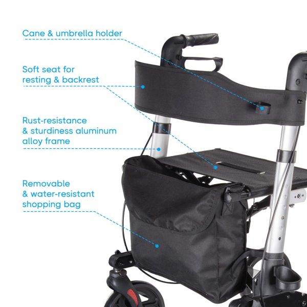 Upright Walker With Seat Stand Up Rollator Bi-Folding Brakes