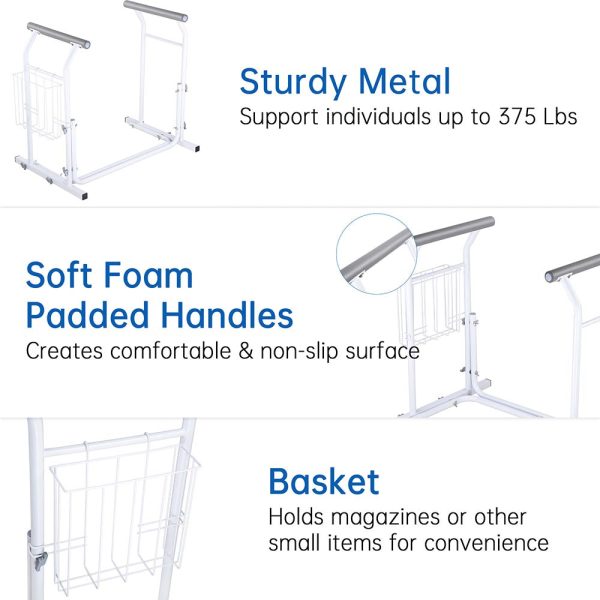 Toilet Safety Rail Stand Alone W/ Rack 375Lbs Support