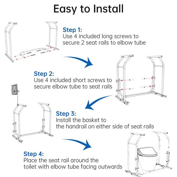 Toilet Safety Rail Stand Alone W/ Rack 375Lbs Support