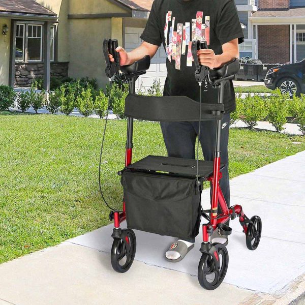 Upright Walker Rollator With Seat Brakes Pouch 4-Casters