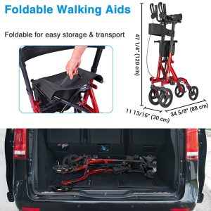 Upright Walker Rollator With Seat Brakes Pouch 4-Casters