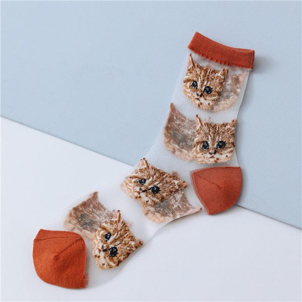 Sweet Glass Silk Cat Figure Stockings