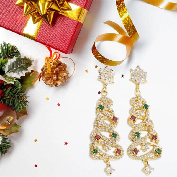 Zircon Christmas Tree Tassel Earrings Women'S Fashion Personality Earrings Party Jewelry Christmas Gift