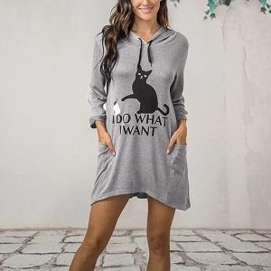 I Do What I Want Oversize Cat Graphic Hoodies For Women