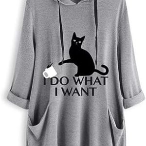 I Do What I Want Oversize Cat Graphic Hoodies For Women