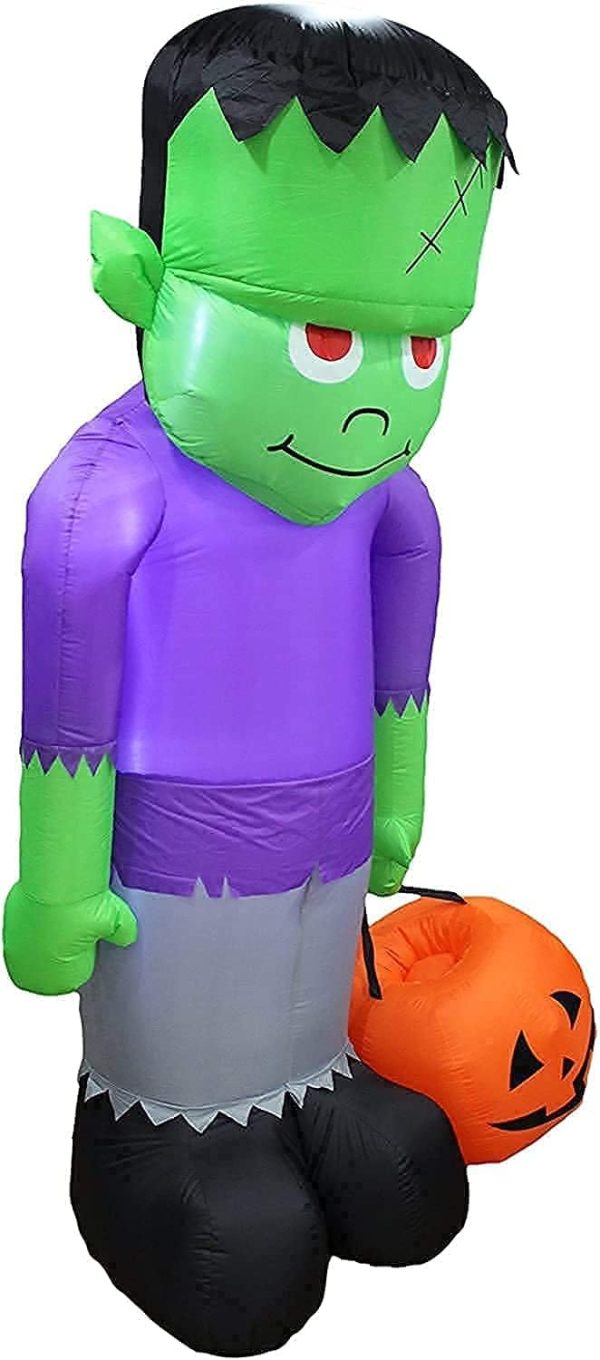 Two Halloween Party Decorations Bundle, Includes 8 Foot Tall Inflatable Frankenstein Monster, And 8 Foot Tall Inflatable Ghosts Spider Archway Arch Outdoor Indoor Blowup With Led Lights