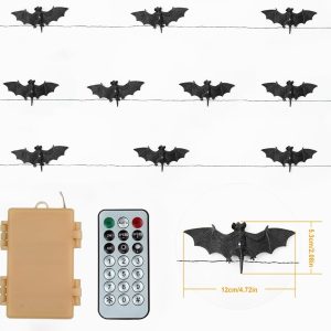 Bohon Halloween Lights String 30 Leds Bat Fairy Lights With Remote 12 Lighting Modes Battery Operated String Lights For Outdoor Indoor Party Patio Halloween Decoration