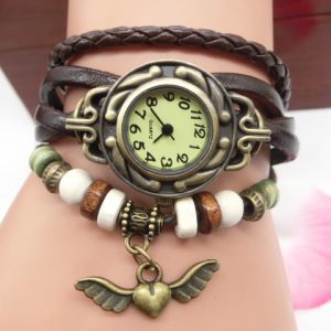 Vintage Casual Flying Heart Pendant Bracelet Belt Watch