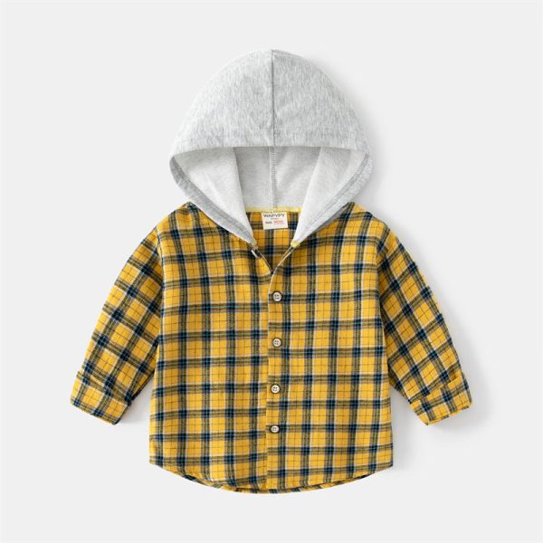 Baby Long-Sleeved Plaid Hooded Shirt