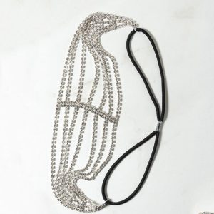 Five Rows Of Diamonds Rhinestone Elastic Headband