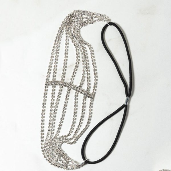 Five Rows Of Diamonds Rhinestone Elastic Headband