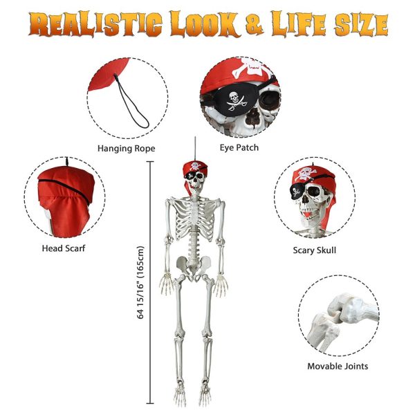 5.4Ft Posable Pirate Skeleton Outdoor Yard Decor