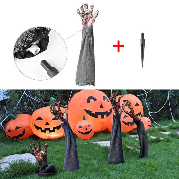 Halloween Props 4-Pair Zombie Hands With Stakes Scary Decor