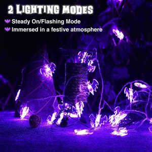 Halloween Fairy Light Purple Bat Lights Battery Operated 15Ft