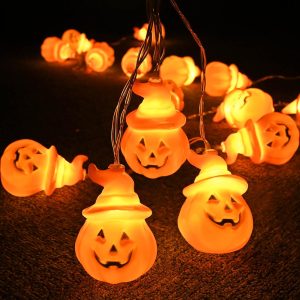 Halloween Fairy Light Orange Pumpkin With Hat 10Ft