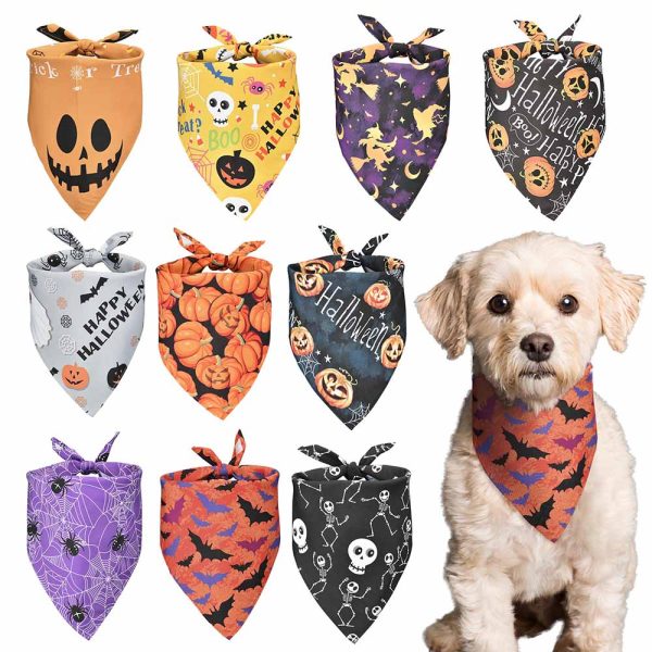 10-Pack Dog Bandanas Halloween Pet Scarf Washable 32X21X21