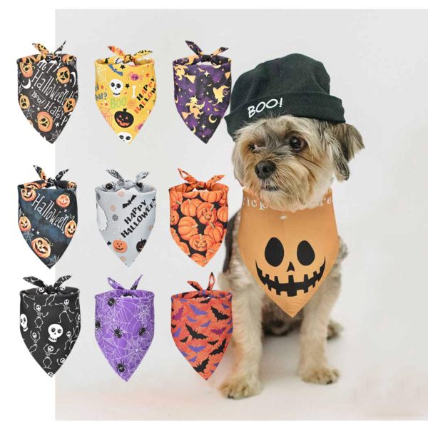 10-Pack Dog Bandanas Halloween Pet Scarf Washable 32X21X21