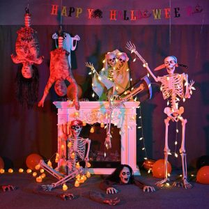 Life Size 5.4ft Skeleton Posable Halloween Decor Sound Activated