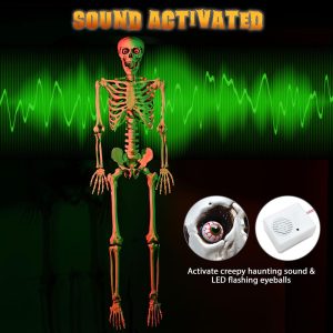 Life Size 5.4Ft Skeleton Posable Halloween Decor Sound Activated