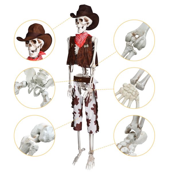 5.4Ft Skeleton With Cowboy Costumes Halloween Props