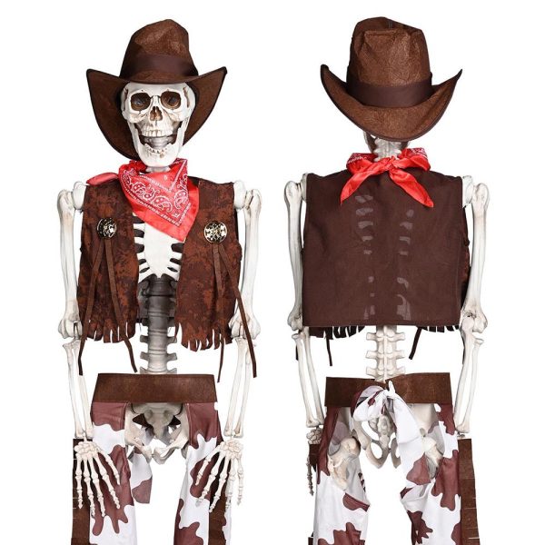 5.4Ft Skeleton With Cowboy Costumes Halloween Props