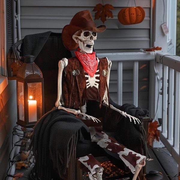 5.4Ft Skeleton With Cowboy Costumes Halloween Props