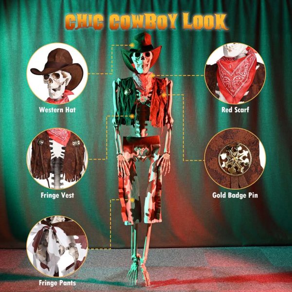 5.4Ft Skeleton With Cowboy Costumes Halloween Props