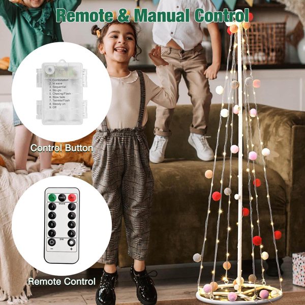 3Ft Glittered Christmas Cone Tree With Cotton Balls Remote Control